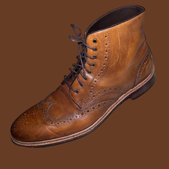 Men's Gordon Rush Cognac Wingtip Stafford Brown Leather Ankle Boot Size 11.5 - Picture 1 of 10
